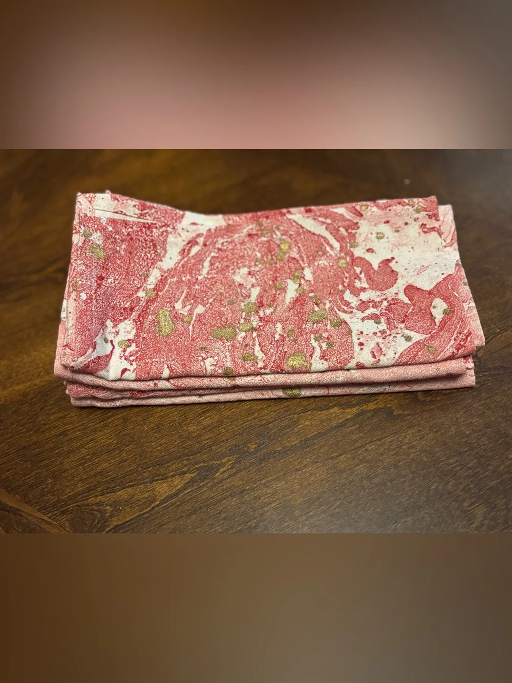 Cynthia Rowley Pink Marble-Print Napkins with Gold Accents